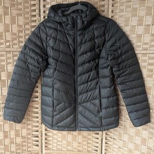 Lole Womens Black Down Puffer Jacket Coat Hooded Chevron Quilted Full Zip Sz M
